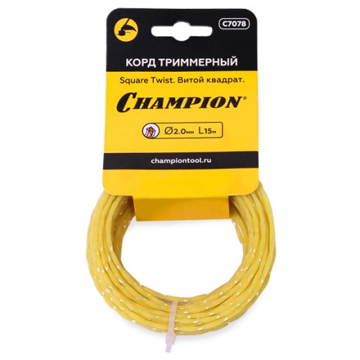 Леска для триммера Champion Square Twist 2 мм × 15 м, витой квадрат, в мотке