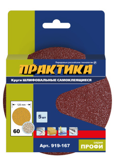 Круг шлифовальный Практика 125 мм, P60,  5 шт. (без отверстий)