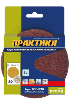 Круг шлифовальный Практика 125 мм, P80, 5 шт. (без отверстий)