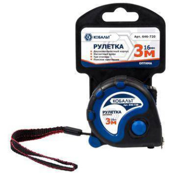 Рулетка КОБАЛЬТ Оптима 3м x 16мм двухкомпонентный корпус (тр