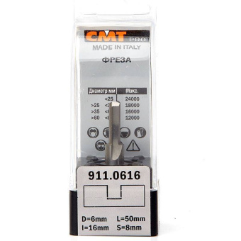 Фреза пазовая прямая CMT D=6.0 I=18.0 S=8.0 L=50.0