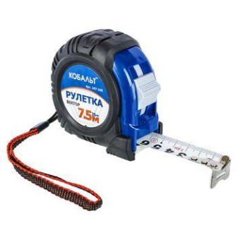 Рулетка КОБАЛЬТ Вектор 7,5м x 25мм обрезиненный корпус (мех.